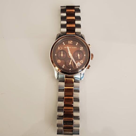 Michael Kors Women's MK5495 Runway Two Tone Chronograph Watch with Brown Dial - Picture 2 of 9